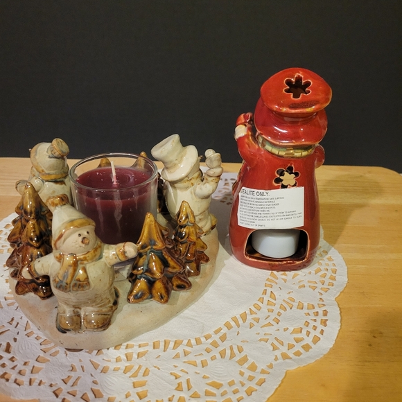 Pair of Non-Traditional Snowmen Candle Holders with Candles - Picture 7 of 8